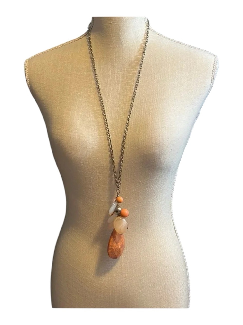 Gold Plated Chain Statement Beaded Hanging Necklace